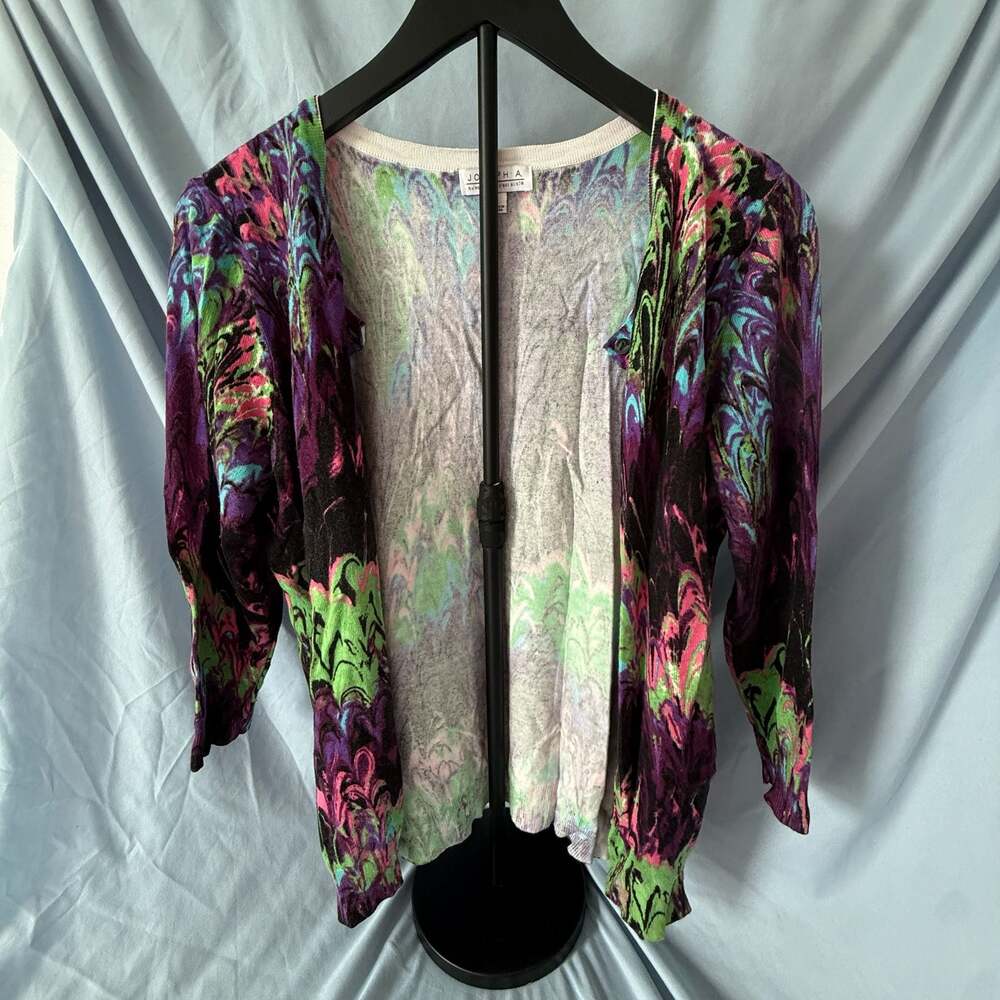 Joseph A. Multicolor Marbled Abstract Print Button-Front Cardigan Sweater Size L